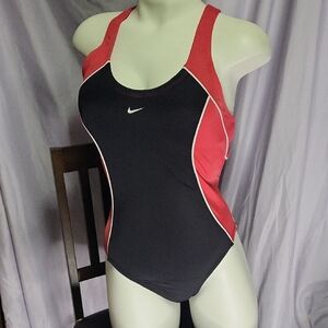 Nike Women's Black and Red One-Piece Swimsuit